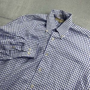 Paul Stuart Shirt Mens 15 32 Blue White Check Button Down Long Sleeve